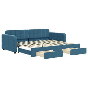Vidaxl Izvlečna dnevna postelja s predali modra 90x200 cm žamet
