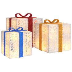 Greatstore Osvetljene božične škatle 3 kosi 64 LED toplo bele