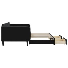 Vidaxl Izvlečna dnevna postelja s predali črna 100x200 cm žamet