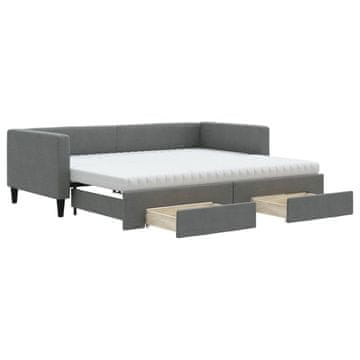 Vidaxl Izvlečna dnevna postelja s predali temno siva 90x200 cm blago