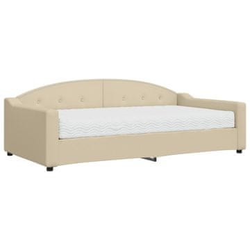 Vidaxl Dnevna postelja z vzmetnico krem 100x200 cm blago