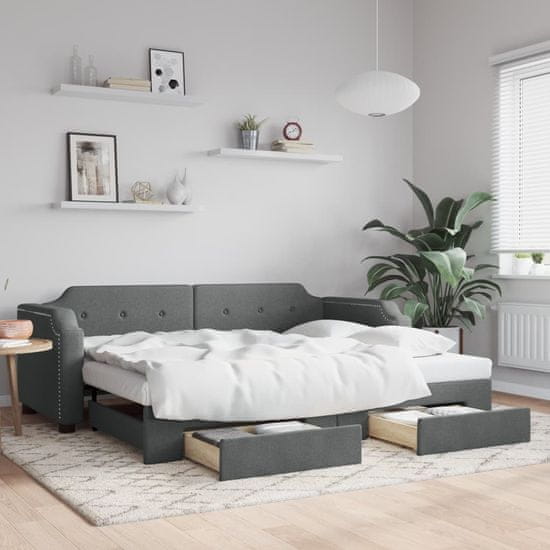 Vidaxl Izvlečna dnevna postelja s predali temno siva 90x200 cm blago