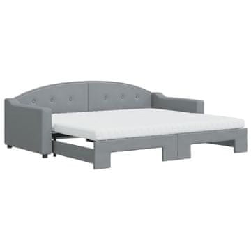 Vidaxl Izvlečna dnevna postelja z vzmetnicami sv. siva 90x200 cm blago