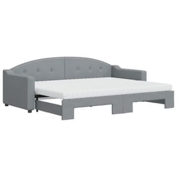 Vidaxl Izvlečna dnevna postelja z vzmetnico sv. siva 80x200 cm blago