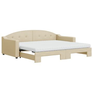 Vidaxl Izvlečna dnevna postelja z vzmetnicami krem 90x200 cm blago