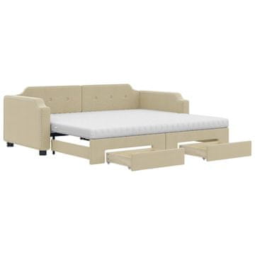 Vidaxl Izvlečna dnevna postelja s predali krem 80x200 cm blago