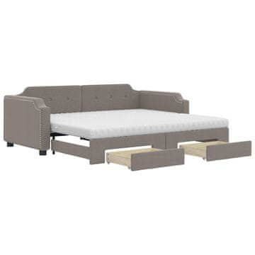 Vidaxl Izvlečna dnevna postelja s predali taupe 80x200 cm blago