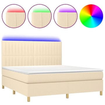 Vidaxl Box spring postelja z vzmetnico LED krem 160x200 cm blago