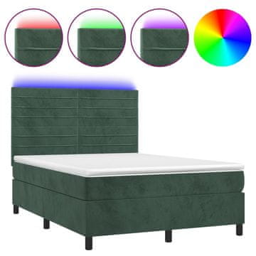Vidaxl Box spring postelja z vzmetnico LED tem. zelena 140x200cm žamet
