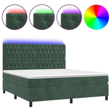 Vidaxl Box spring postelja z vzmetnico LED tem. zelena 180x200cm žamet