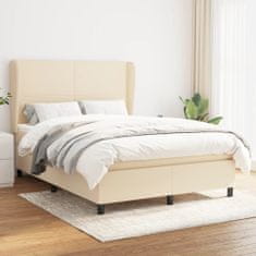 Vidaxl Box spring postelja z vzmetnico krem 140x190 cm blago