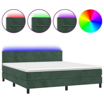 Vidaxl Box spring postelja z vzmetnico LED tem. zelena 160x200cm žamet