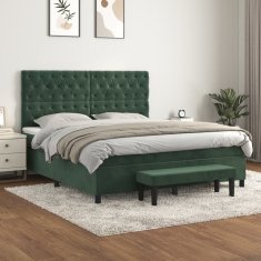 Vidaxl Box spring postelja z vzmetnico temno zelena 160x200 cm žamet