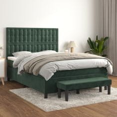 Vidaxl Box spring postelja z vzmetnico temno zelena 140x200 cm žamet