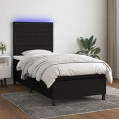 Vidaxl Box spring postelja z vzmetnico LED črna 90x200 cm blago