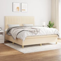 Vidaxl Box spring postelja z vzmetnico krem 180x200 cm blago