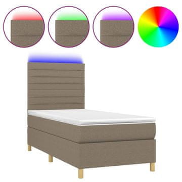Vidaxl Box spring postelja z vzmetnico LED taupe 100x200 cm blago