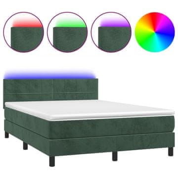Vidaxl Box spring postelja z vzmetnico LED tem. zelena 140x190cm žamet