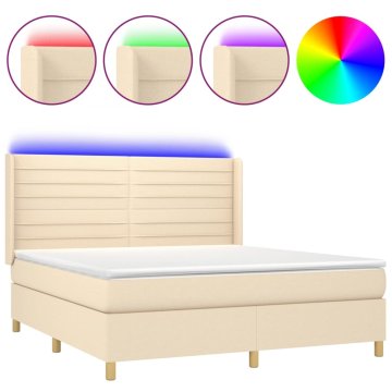 Vidaxl Box spring postelja z vzmetnico LED krem 180x200 cm blago