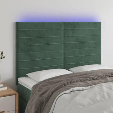 Vidaxl vidaXL Vzglavje postelje z LED diodo temno zeleno 144x5x118/128 cm