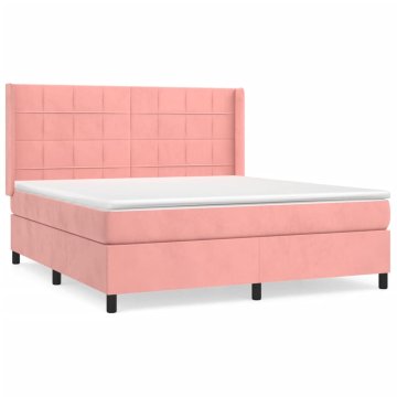 Vidaxl Box spring postelja z vzmetnico roza 160x200 cm žamet
