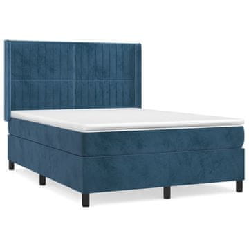 Vidaxl Box spring postelja z vzmetnico temno modra 140x200 cm žamet