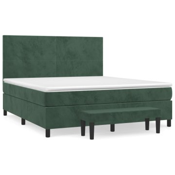 Vidaxl Box spring postelja z vzmetnico temno zelena 180x200 cm žamet