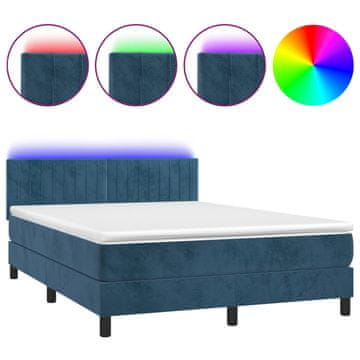 Vidaxl Box spring postelja z vzmetnico LED temno modra 140x190cm žamet