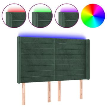 Vidaxl LED posteljno vzglavje temno zeleno 147x16x118/128 cm žamet
