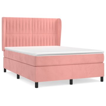 Vidaxl Box spring postelja z vzmetnico roza 140x200 cm žamet