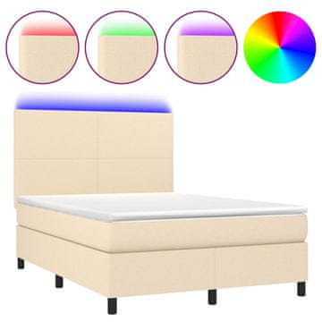 Vidaxl Box spring postelja z vzmetnico LED krem 140x190 cm blago