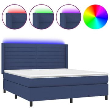 Vidaxl Box spring postelja z vzmetnico LED modra 180x200 cm blago