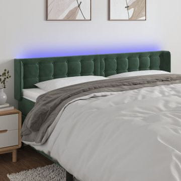 Vidaxl vidaXL Vzglavje postelje z LED diodo temno zeleno 183x16x78/88 cm žametno