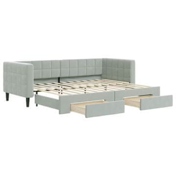 Vidaxl Izvlečna dnevna postelja s predali svetlo siva 80x200 cm žamet