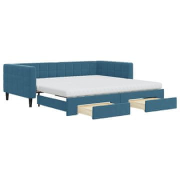 Vidaxl Izvlečna dnevna postelja s predali modra 100x200 cm žamet