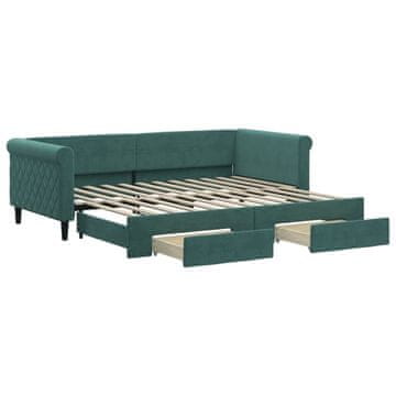 Vidaxl Izvlečna dnevna postelja s predali temno zelena 90x200 cm žamet
