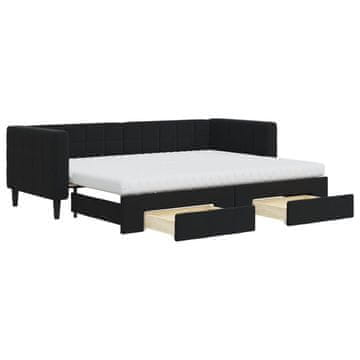 Vidaxl Izvlečna dnevna postelja s predali črna 80x200 cm žamet