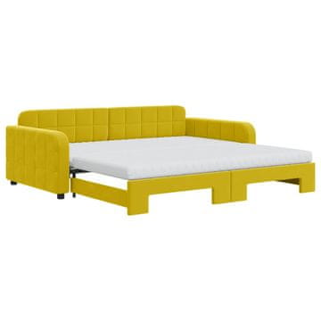 Vidaxl Izvlečna dnevna postelja z vzmetnicami rumena 100x200 cm žamet