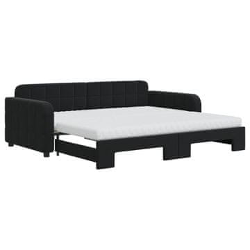 Vidaxl Izvlečna dnevna postelja z vzmetnicami črna 90x190 cm žamet
