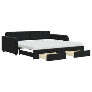 Vidaxl Izvlečna dnevna postelja s predali črna 100x200 cm žamet