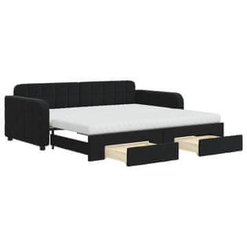 Vidaxl Izvlečna dnevna postelja s predali črna 90x190 cm žamet