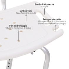 HOMCOM HOMCOM Sedež za prho z naslonjalom za hrbet, pripomoček za kopel, stol za prho z nastavljivo višino, 8 položajev, nedrseč