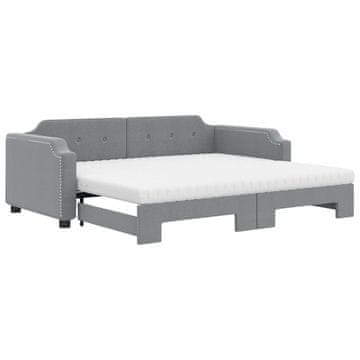 Vidaxl Izvlečna dnevna postelja z vzmetnicami siva 100x200 cm blago
