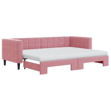 Vidaxl Izvlečna dnevna postelja z vzmetnicami roza 80x200 cm žamet