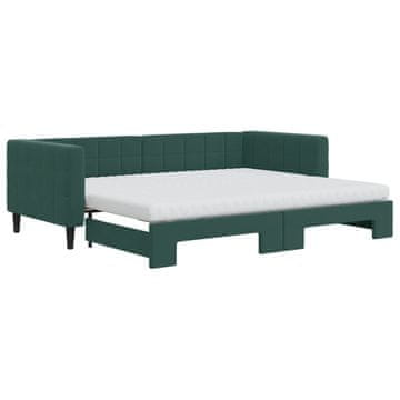 Vidaxl Izvlečna dnevna postelja z vzmetnico tm. zelena 90x200 cm žamet