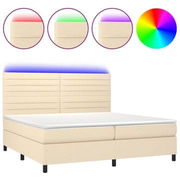 Vidaxl Box spring postelja z vzmetnico LED krem 200x200 cm blago