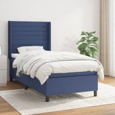 Vidaxl Box spring postelja z vzmetnico moder 90x200 cm blago