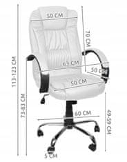 Malatec Nastavljiv vrtljiv usnjen pisarniški stol bel – mehka kolesa