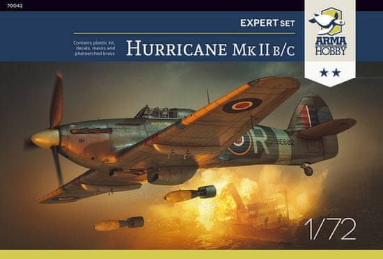 ARMA Hobby maketa-miniatura Hurricane Mk. IIb/c, Expert Set • maketa-miniatura 1:72 starodobna letala • Level 4