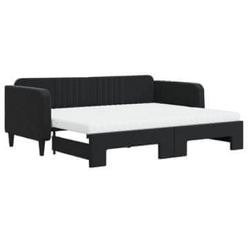 Vidaxl Izvlečna dnevna postelja z vzmetnicami črna 90x200 cm žamet